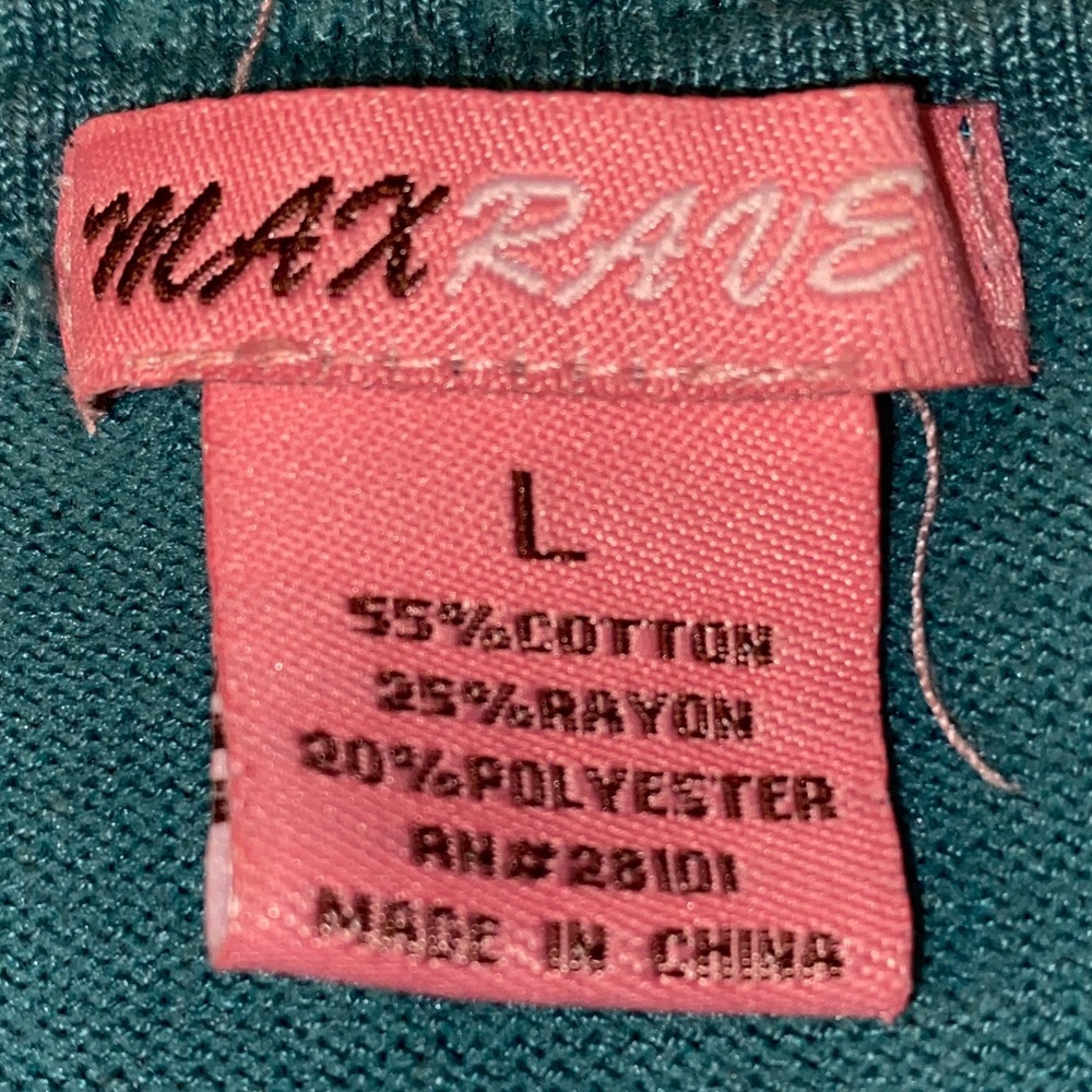 Max Rave Size Large Teal V-Neck Sweater - Picture 2 of 4